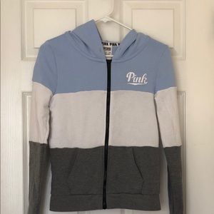 Pink Color Block Zip-Up Hoodie